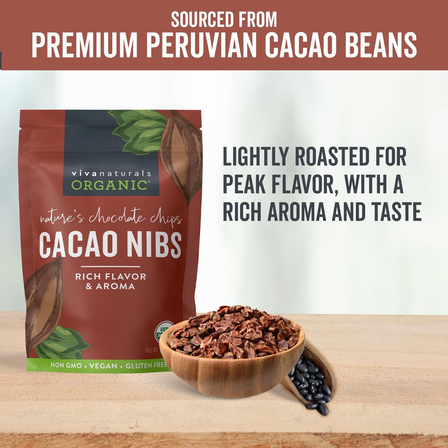 Viva Naturals Organic Cacao Nibs, 8 Oz (227 G) - Keto Friendly And Vegan, Unsweetened Chocolate Chip Substitute, Perfect For Glu
