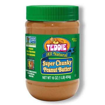 Teddie All Natural Peanut Butter, Chunky, Gluten Free & Vegan (16 Ounce (Pack of 12))