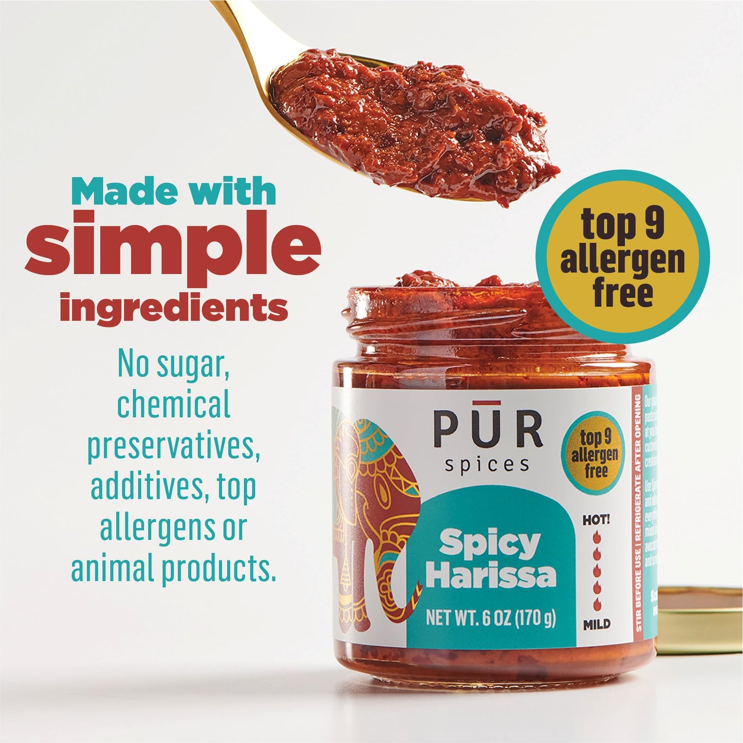 Pur Spices Spicy Harissa Paste I Hot Sauce For Cooking And Dipping I Spicy Chili Pepper And Garlic Paste | Middle Eastern Inspir