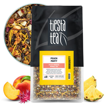Tiesta Tea - Peach Party | Peach Hibiscus Herbal Tea | Premium Loose Leaf Tea Blend | Non-Caffeinated Fruit Tea | Make Hot Or Iced & Up To 25 Cups | Made W/Natural Ingredients - 2Oz Resealable Pouch
