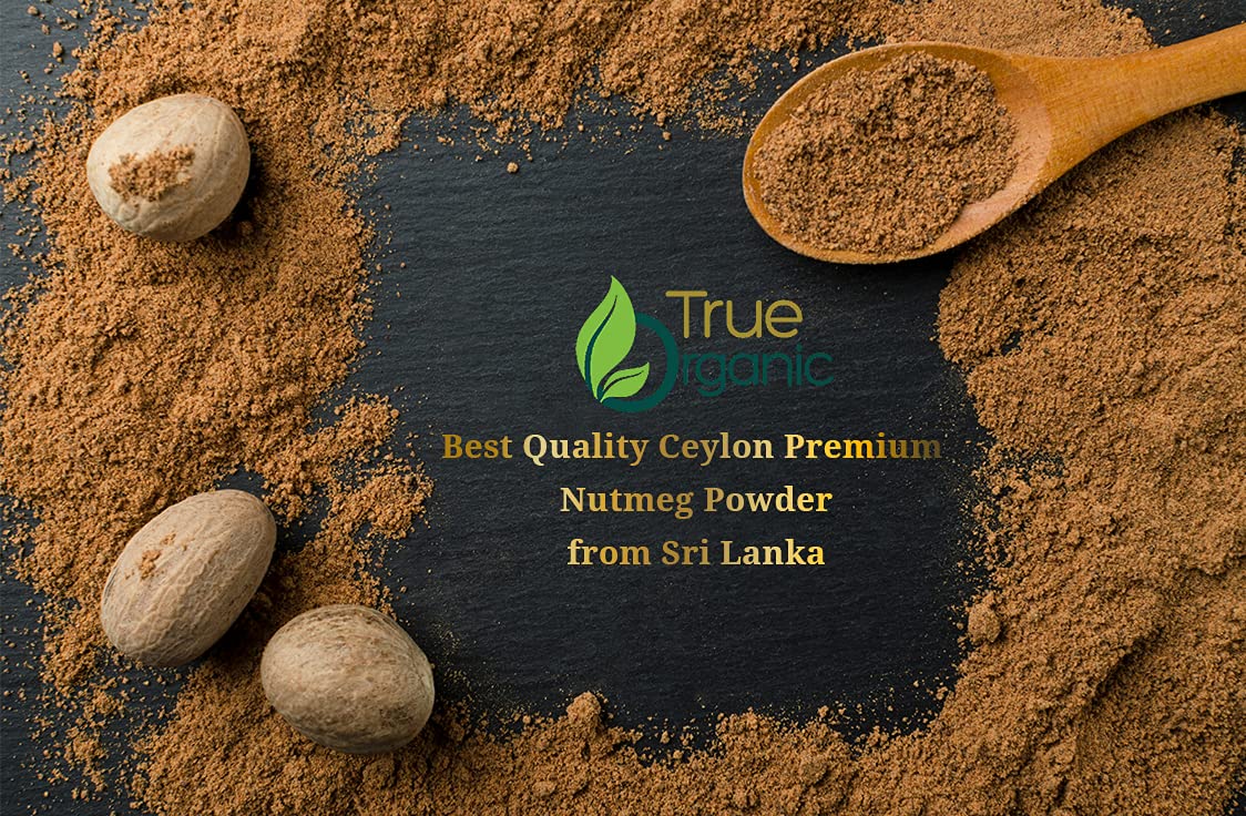 True Organic Ceylon Nutmeg Powder, Premium Grade, Usda & Kosher Certified, Gluten Free, Pure Ceylon Premium Quality, Ground 3.5