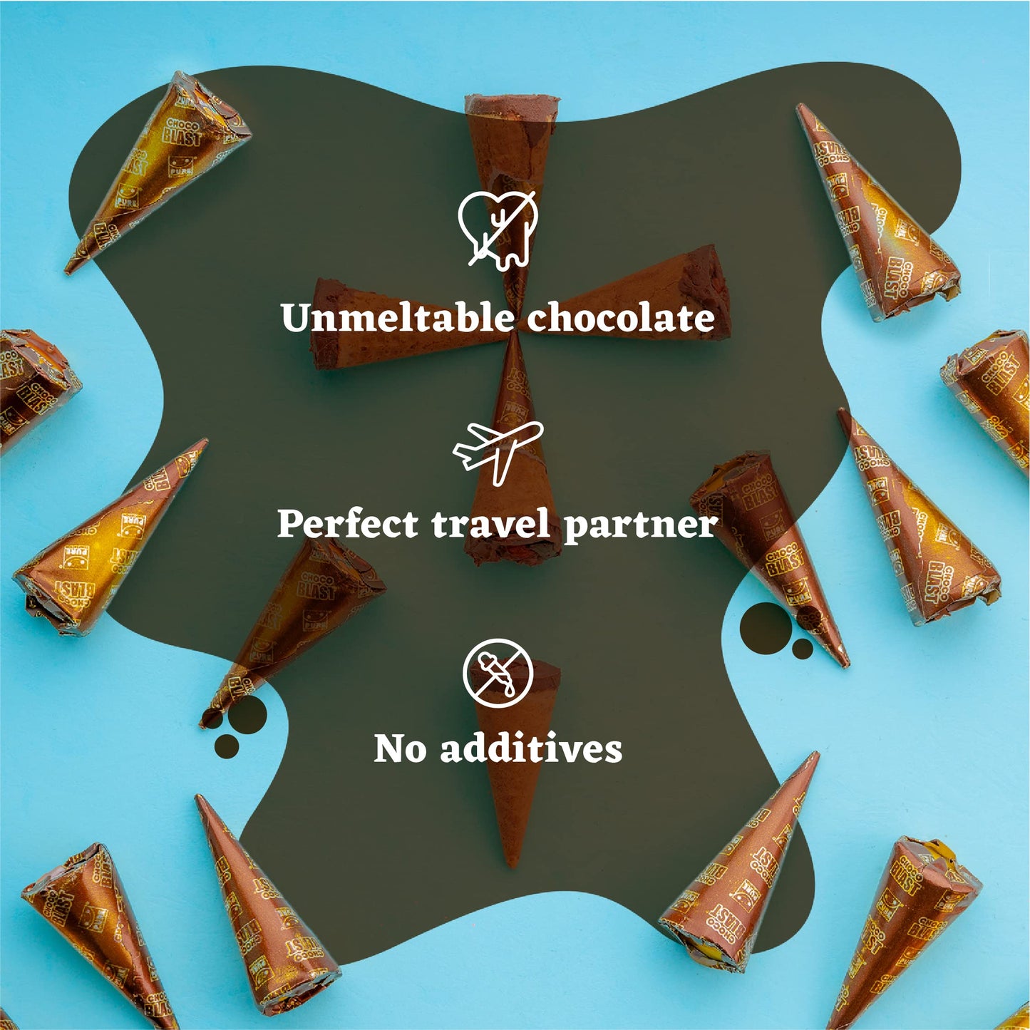 Pure Temptation Chocoblast Roasted Almond Waffle Cones [36 Pcs] Gluten Free Snacks For Kids & Adults - Non-Meltable Chocolate Gi