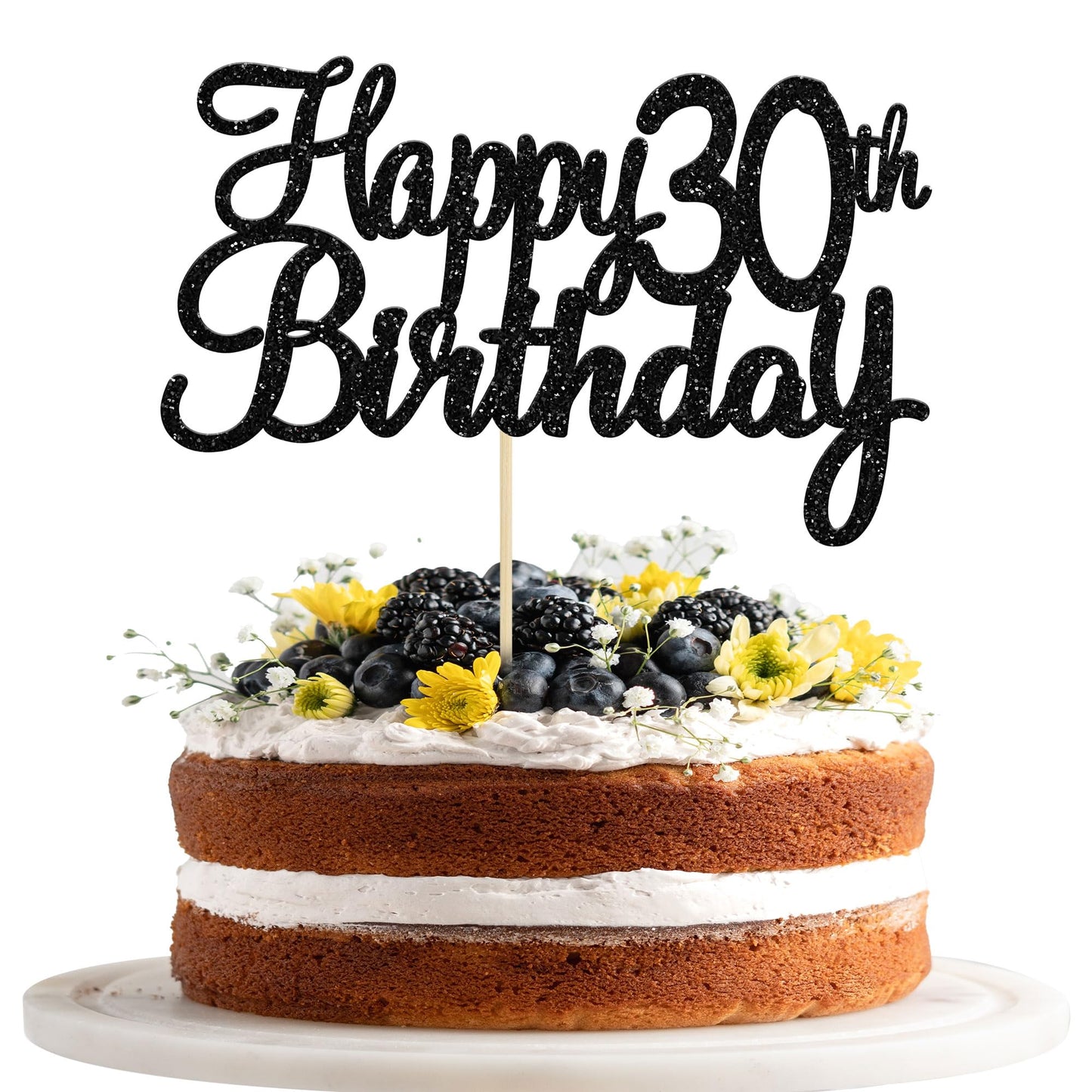 Gyufise 1 Pack Happy 30Th Birthday Cake Topper Black Glitter 30 Cupcake Topper Happy 30 Birthday Cake Decoration For 30Th Cheers