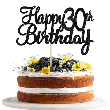 Gyufise 1 Pack Happy 30Th Birthday Cake Topper Black Glitter 30 Cupcake Topper Happy 30 Birthday Cake Decoration For 30Th Cheers