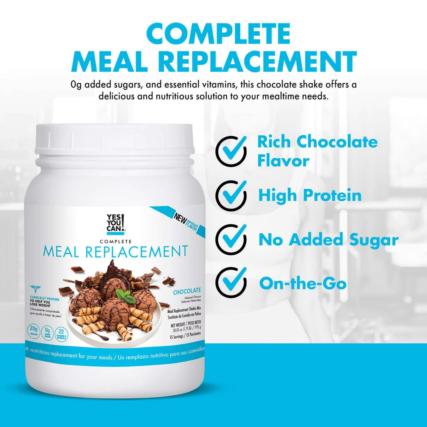 Yes You Can! Meal Replacement Shake - 30 Servings, 20g Protein, 22 Vitamins & Minerals, Chocolate Flavor