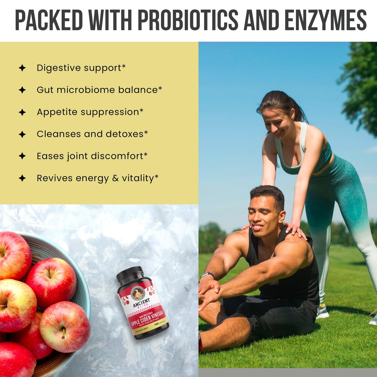 Ancient Bliss Apple Cider Vinegar Organic Capsules with The Mother  Helps Improve Digestion  Unfiltered Vinegar Capsules  1600MG (120 Capsules)