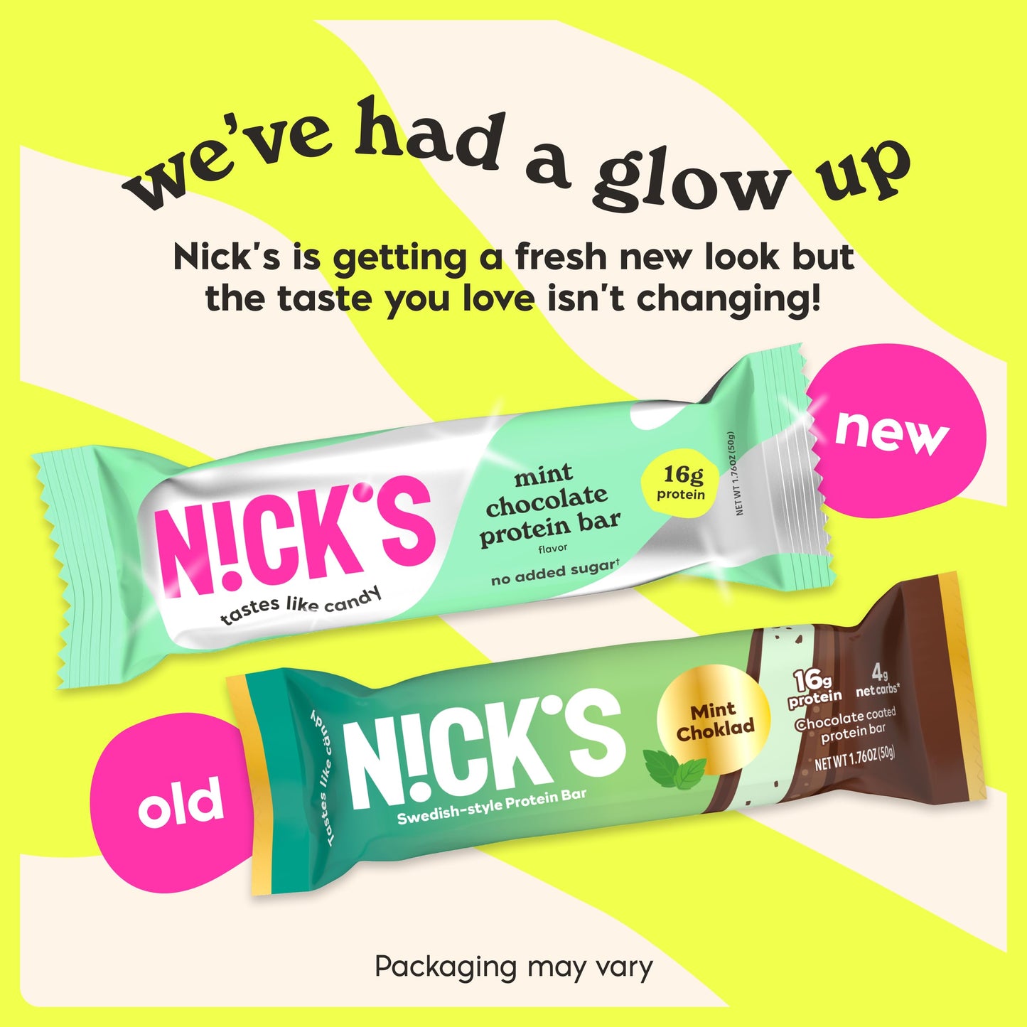 NICKS Mint Chocolate Protein Bars - 16g Protein, No Added Sugar, Low Carb, Keto Friendly Snack - 210 Calories per Bar - 12-Pack