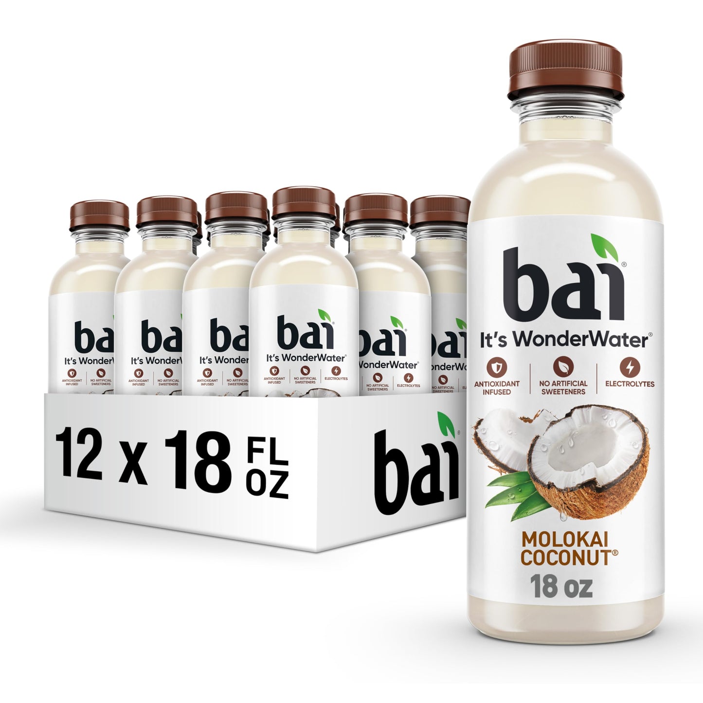 Bai Antioxidant Infused Water Beverage, Molokai Coconut, 18 Fl Oz (Pack of 12), with Vitamin C, No Artificial Sweeteners