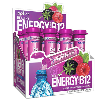 Zipfizz Daily Energy Drink Powder, Sugar-Free, Electrolyte Powder, 12 Pack, Berry Flavor, Model 12BERRY, 0.39 Ounce Each