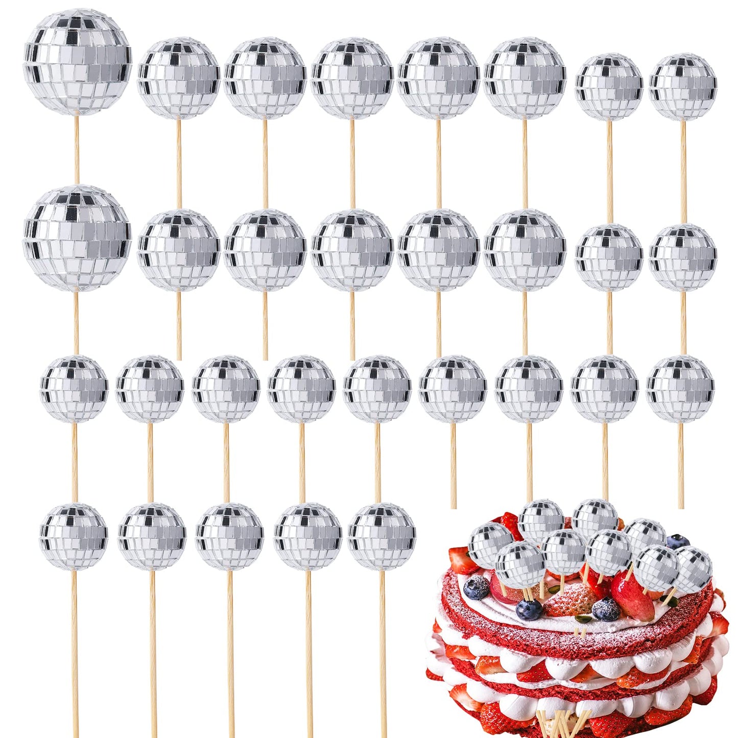 30 Pieces Disco Ball Cupcake Toppers Mini Disco Ball Picks Disco Theme Cake Toppers For Cake Decorations Cupcake Decor Dessert A