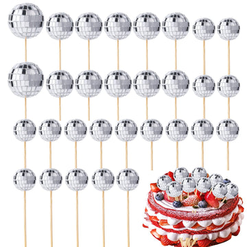 30 Pieces Disco Ball Cupcake Toppers Mini Disco Ball Picks Disco Theme Cake Toppers For Cake Decorations Cupcake Decor Dessert A
