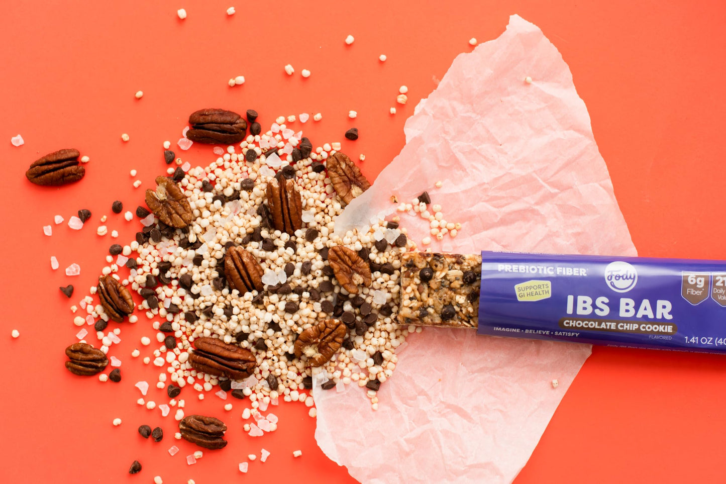 Fody Foods IBS Snack Bars  Chocolate Chip Cookie  1.41 Oz (Pack of 12)  6g Prebiotic Fiber  Low FODMAP  Gut & IBS Friendly  Lactose Free  Non-GMO  Gluten Free