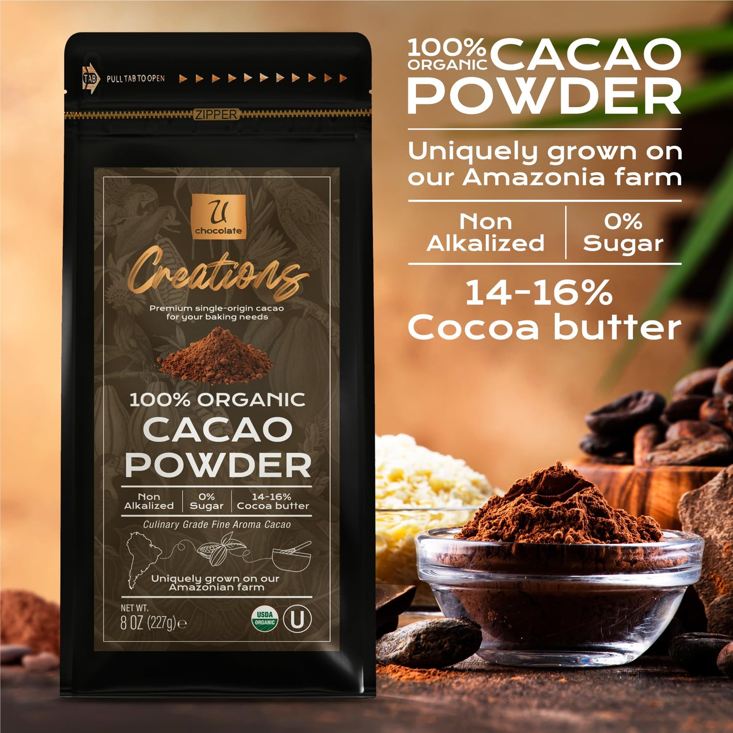 U Organic Cacao Powder - Natural - 1 Bag (16 oz)