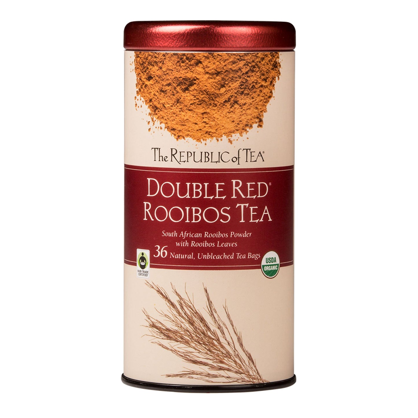 The Republic of Tea Organic Double Red Rooibos Powder & Leaves, Naturally Caffeine-Free, 36 Count