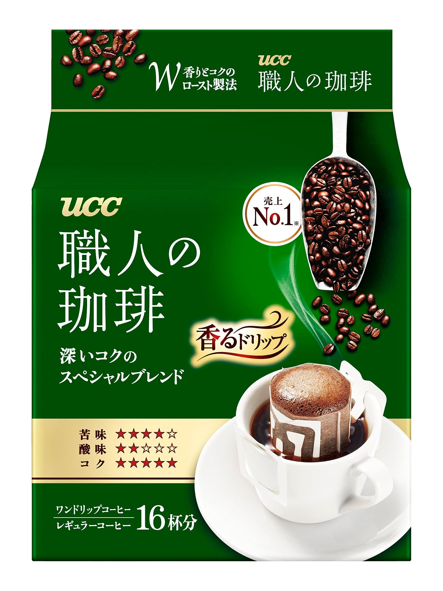 Ucc Shokunin Coffee Special Blend  Single Serve Japanese Style Pour Over Coffee  Imported From Japan  16 Individual Bags  0.25 Oz (7G) Per Bag  Sun-Dried Beans  Artisan Crafted  Each Bag Makes 5 Oz Cup  (16 Pack)