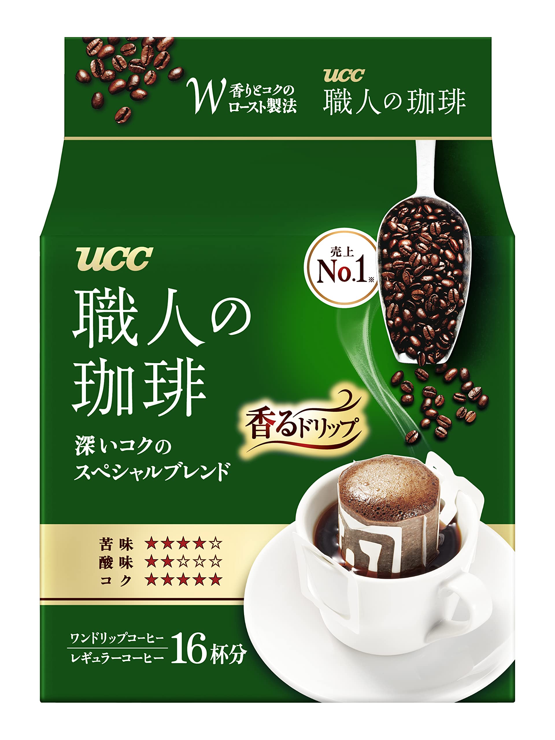 Ucc Shokunin Coffee Special Blend  Single Serve Japanese Style Pour Over Coffee  Imported From Japan  16 Individual Bags  0.25 Oz (7G) Per Bag  Sun-Dried Beans  Artisan Crafted  Each Bag Makes 5 Oz Cup  (16 Pack)