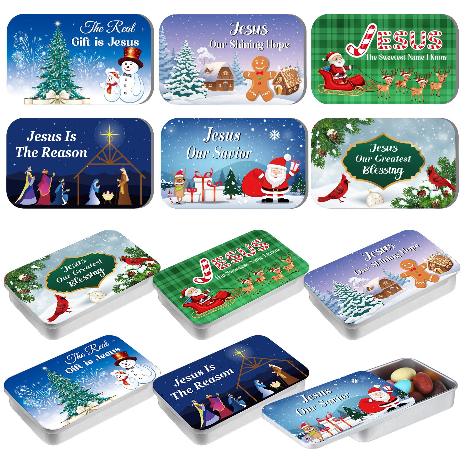 Tioncy 12 Pcs Christian Christmas Mint Candy Tins, 3 x 1.97 x 0.6 inches, Gift for Adults Teens, Model BOO-Tioncy-531
