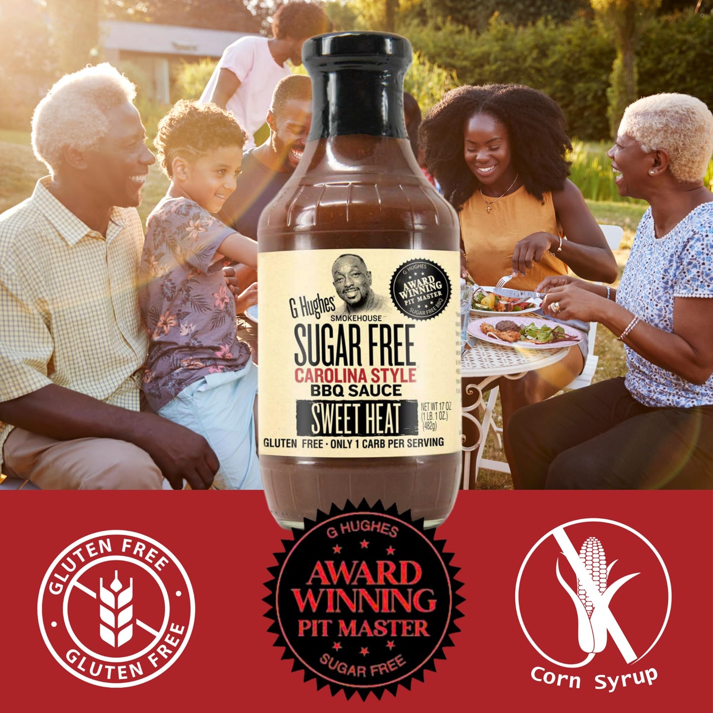 G Hughes Sugar Free, Sweet Heat Carolina BBQ Sauce - Sweet Chili Sauce, Sugar Free BBQ Sauce, Gluten Free Barbecue Sauce, Low Ca