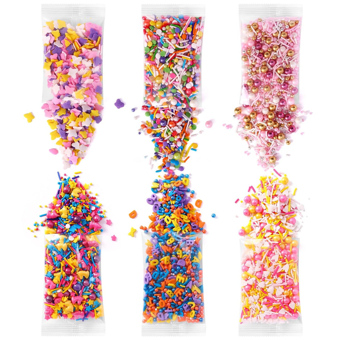 Sprinkles For Cake Decorating, Cupcake, Cookies, Ice Cream Topper, 6 Packs Colorful Sprinkles, Pastel Sprinkles, Six Of Assorted