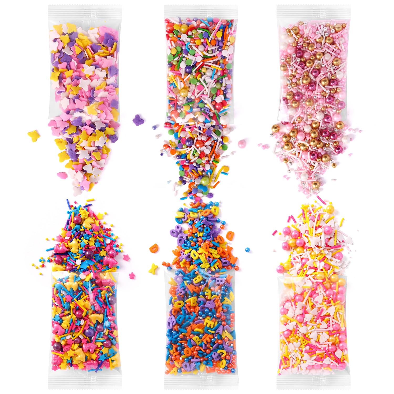 Sprinkles For Cake Decorating, Cupcake, Cookies, Ice Cream Topper, 6 Packs Colorful Sprinkles, Pastel Sprinkles, Six Of Assorted