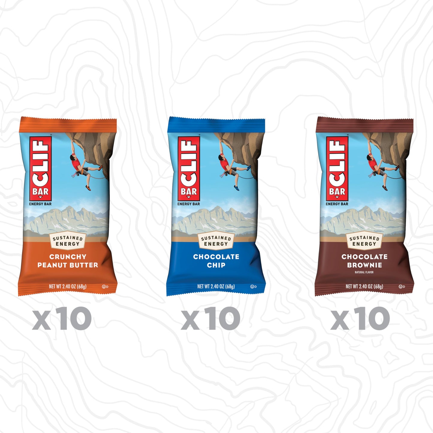 Clif Bar - Energy Protein Bars - Variety Pack - 3 Flavors - Made With Organic Oats - Energy Bars - Non-Gmo - (30 Pack)