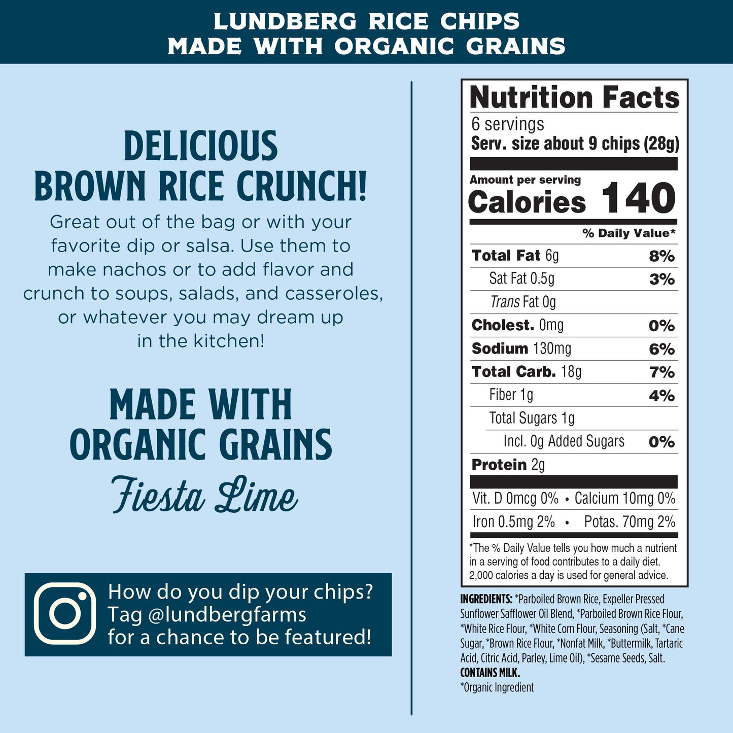 Lundberg Rice Chips, Fiesta Lime, 6 Oz (Pack Of 12), Gluten-Free, Made With Organic Grains