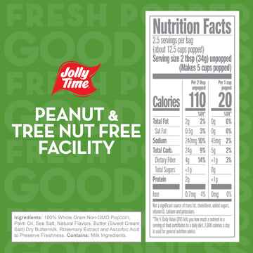 Jolly Time Healthy Pop Buttery Microwave Popcorn, Low Fat Gluten Free Non-GMO, 3oz Sharing Bag, 3 Bags Per Carton (Healthy Pop -