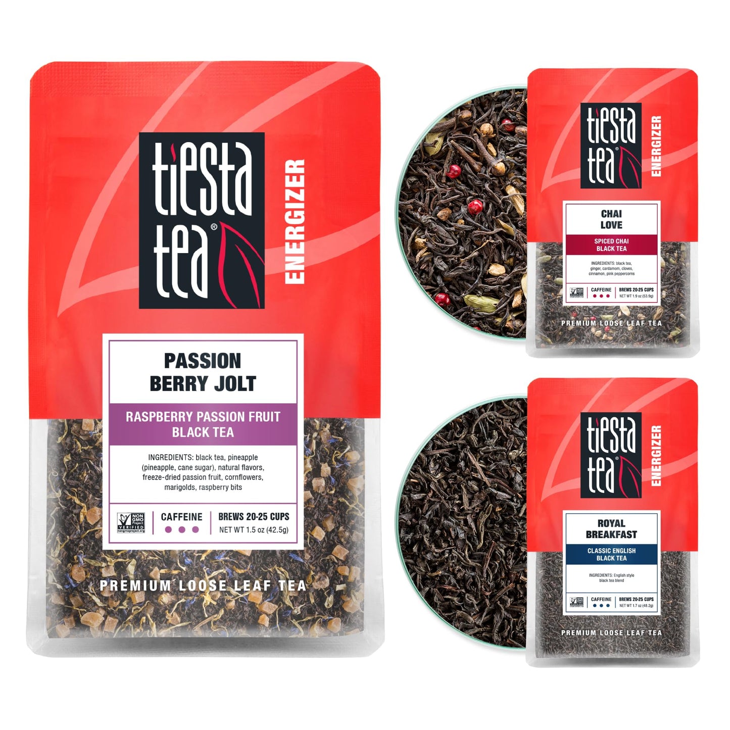 Tiesta Tea Black Loose Leaf Tea Gift Box, High Caffeine Variety Pack, 3 Pouches, 1.7 Ounce