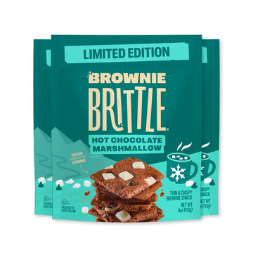 Brownie Brittle - Hot Chocolate Marshmallow Thin and Crispy Sweet Snacks (Pack of 3, 4 oz), Rich Gourmet Brownie Bites Dessert