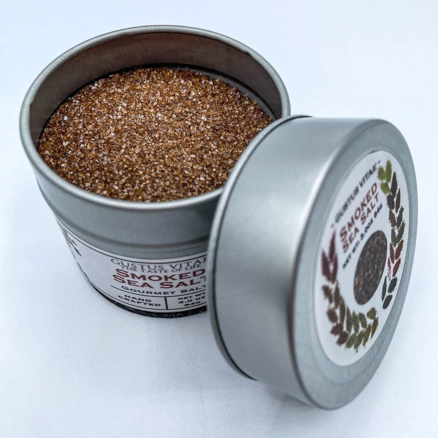 Gustus Vitae Natural Smoked Sea Salt, Non GMO, Finishing Salt, 3oz, Magnetic Tin