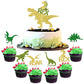 YCTHUNFISH Dinosaur Cupcake Toppers, 25 Pack, Glitter, Gold, Paper, Dino Theme for Birthday Party Decorations