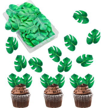48Pcs Edible Tropical Turtle Leaves Cupcake Toppers, Palm Leaf Cake Topper, Edible Wafer Paper Leaf Cake Decoration For Hawaii A