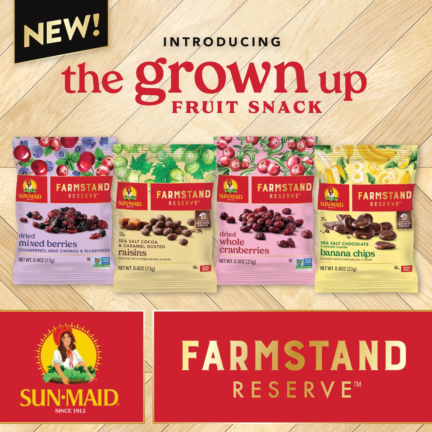 Sun-Maid Farmstand Reserve Whole Dried Cranberries - (5 Pack) 0.8 Oz Snack Bag - Dried Fruit Snack For Natural Sweeteners