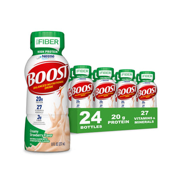 BOOST High Protein with Fiber Ready to Drink Complete Nutritional Drink, Creamy Strawberry, 8 fl oz Bottle, 24 Pack
