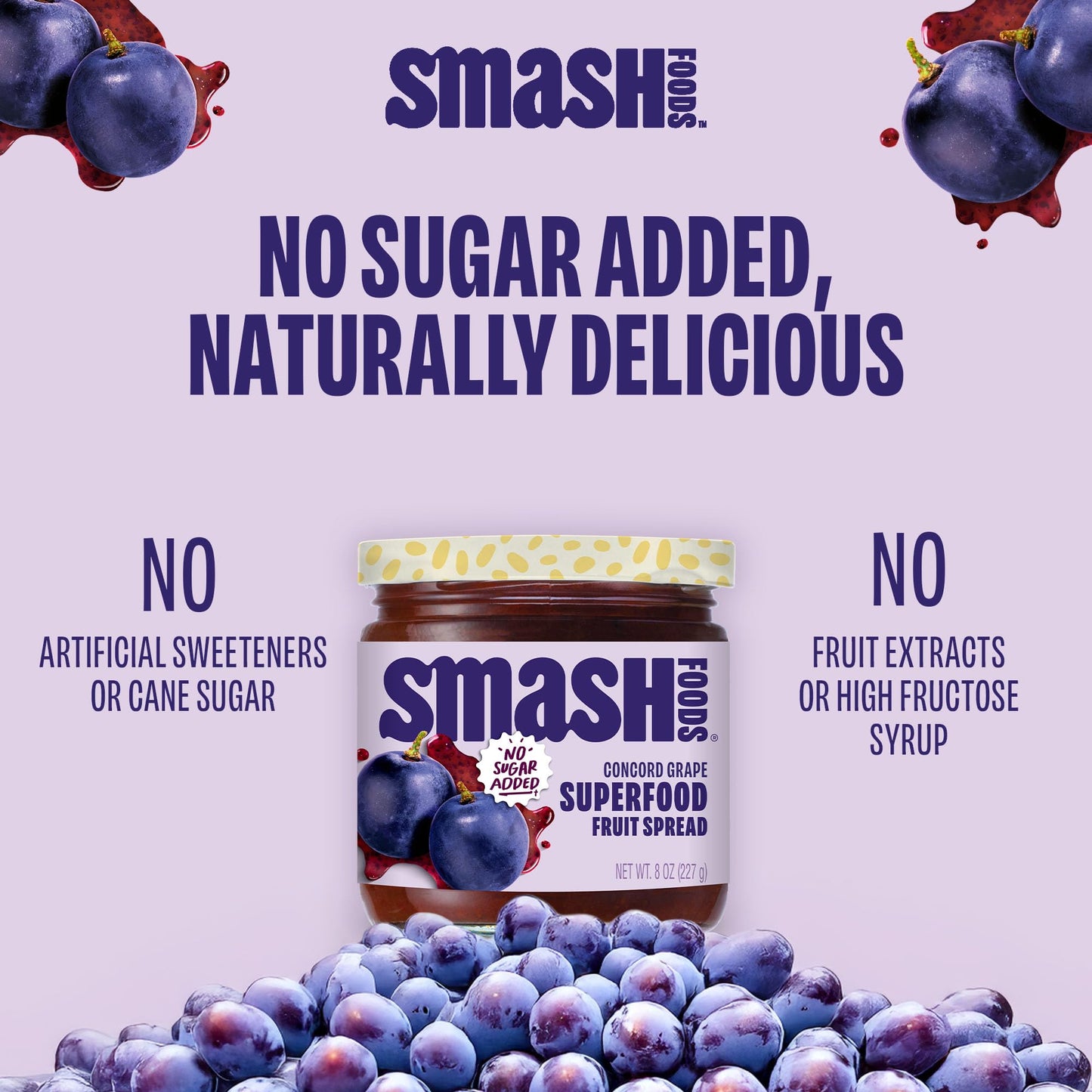 Smash Foods Grape Jam | Low-Calorie, No Sugar Added Keto Jam With Upcycled Fruit & Chia Seeds | Vegan, Paleo Superfood Fruit Spr