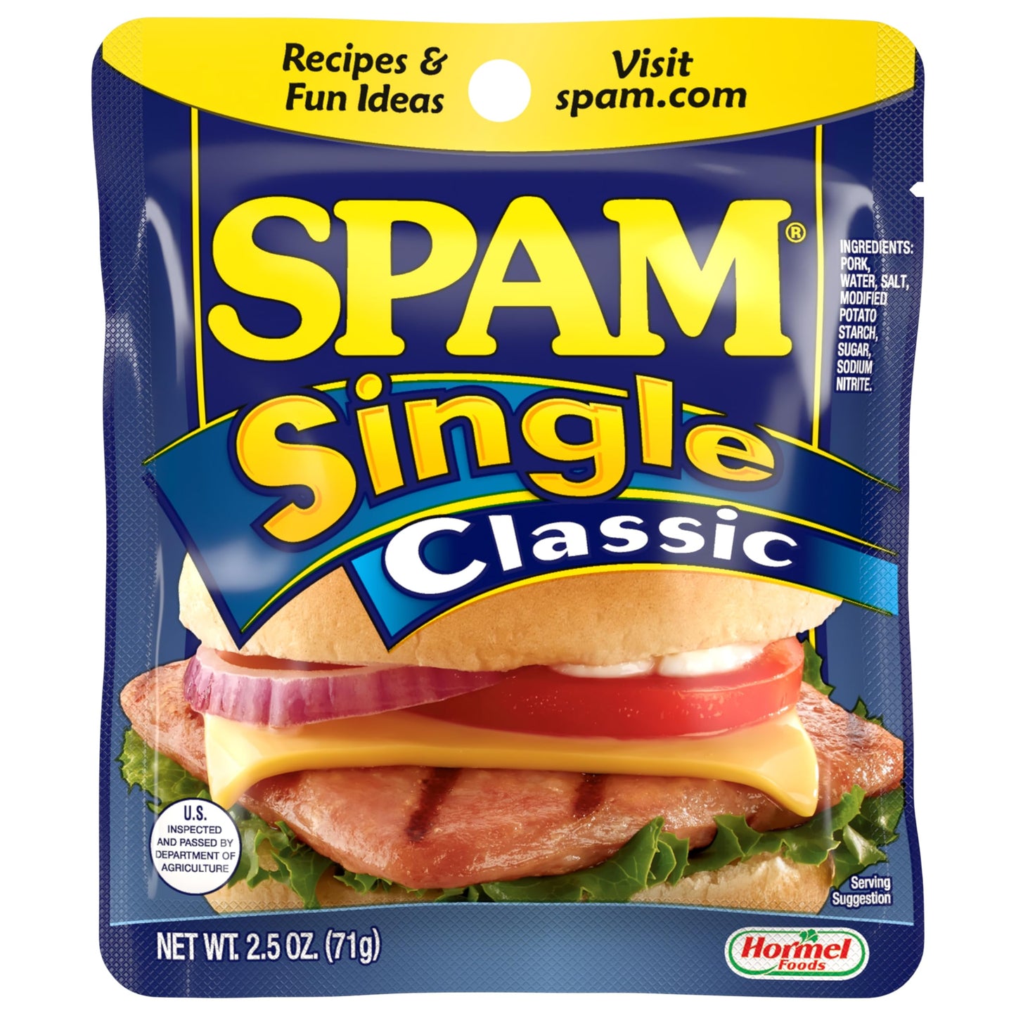 SPAM Single Classic Pouch - 2.5 Ounce (Pack of 24) - Convenient Size for Easy Snacking