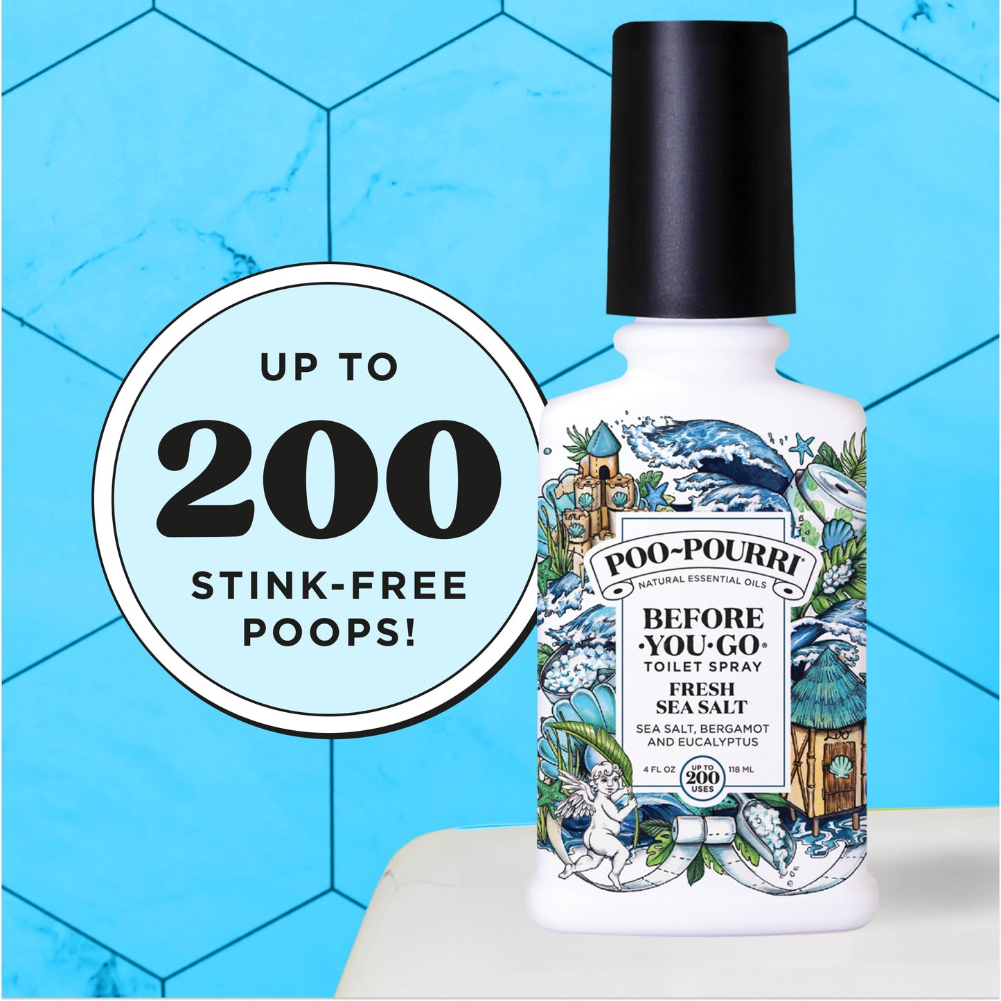 Poo-Pourri Before-You-Go Toilet Spray, Fresh Sea Salt, 4 Fl Oz, Up to 200 Uses, Plant-Based with Essential Oils, Model AZ9076