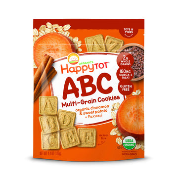Happy Tot Super Smart Snacks, Organics Toddler Snack, Cinnamon, Sweet Potato + Flaxseed, 4.4 Ounce Bag (Packaging May Vary)