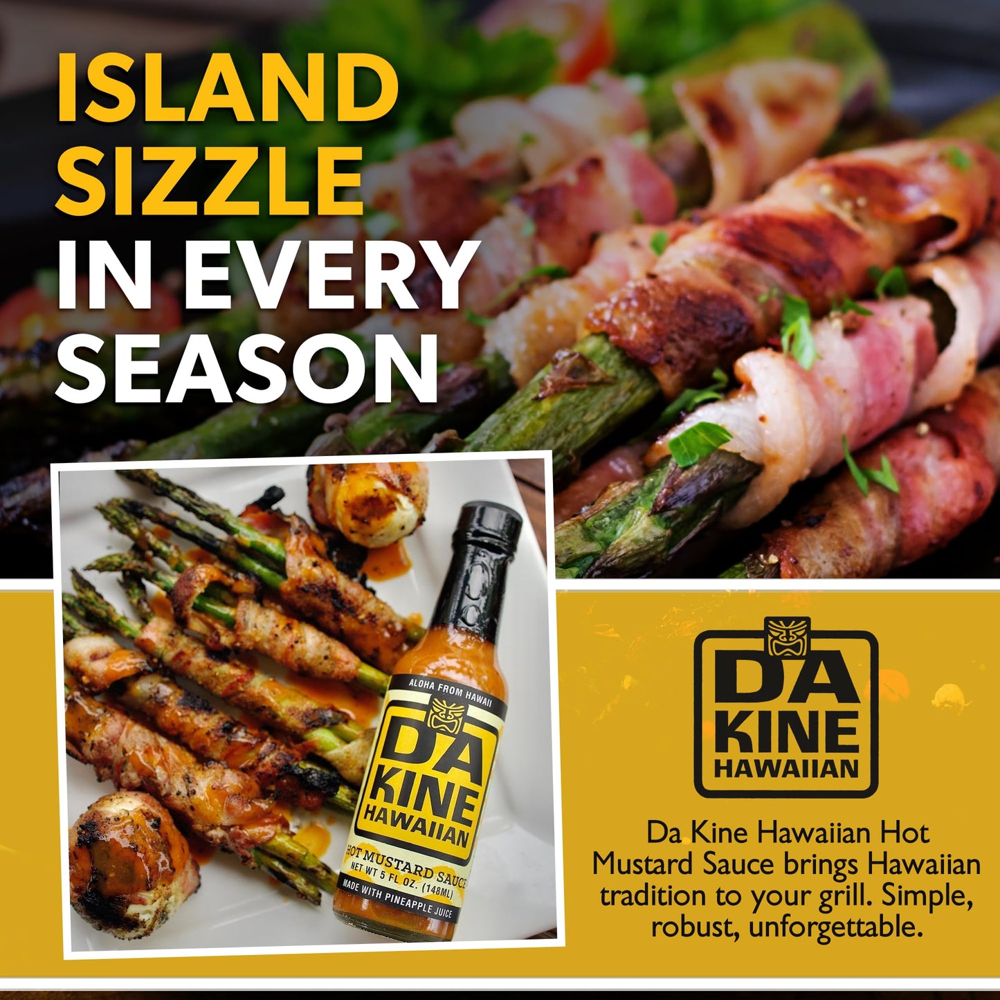 Da Kine Hawaiian Hot Mustard Sauce - Made With Pineapple Juice For Meat Tenderizing, Ideal For Dipping And Dressing - Gluten-Fre