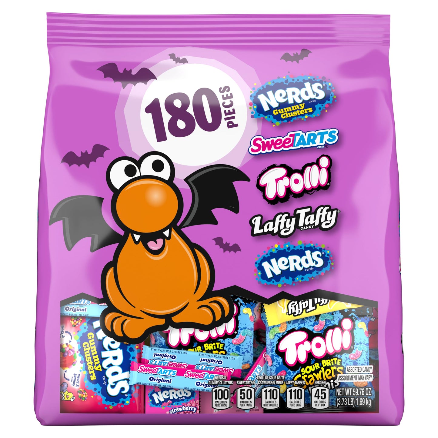 Halloween Candy Core Winners Trick-or-Treat Variety Bag  Nerds Gummy Clusters  Sweetarts  Trolli  Laffy Taffy  and Nerds Original  180 Pieces  59.76 Ounces
