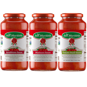 La San Marzano Pasta Sauce Variety Pack, Tomato Basil, Arrabiata, Marinara, 24 oz each, All Natural, Vegan, Gluten Free, 3 Pack