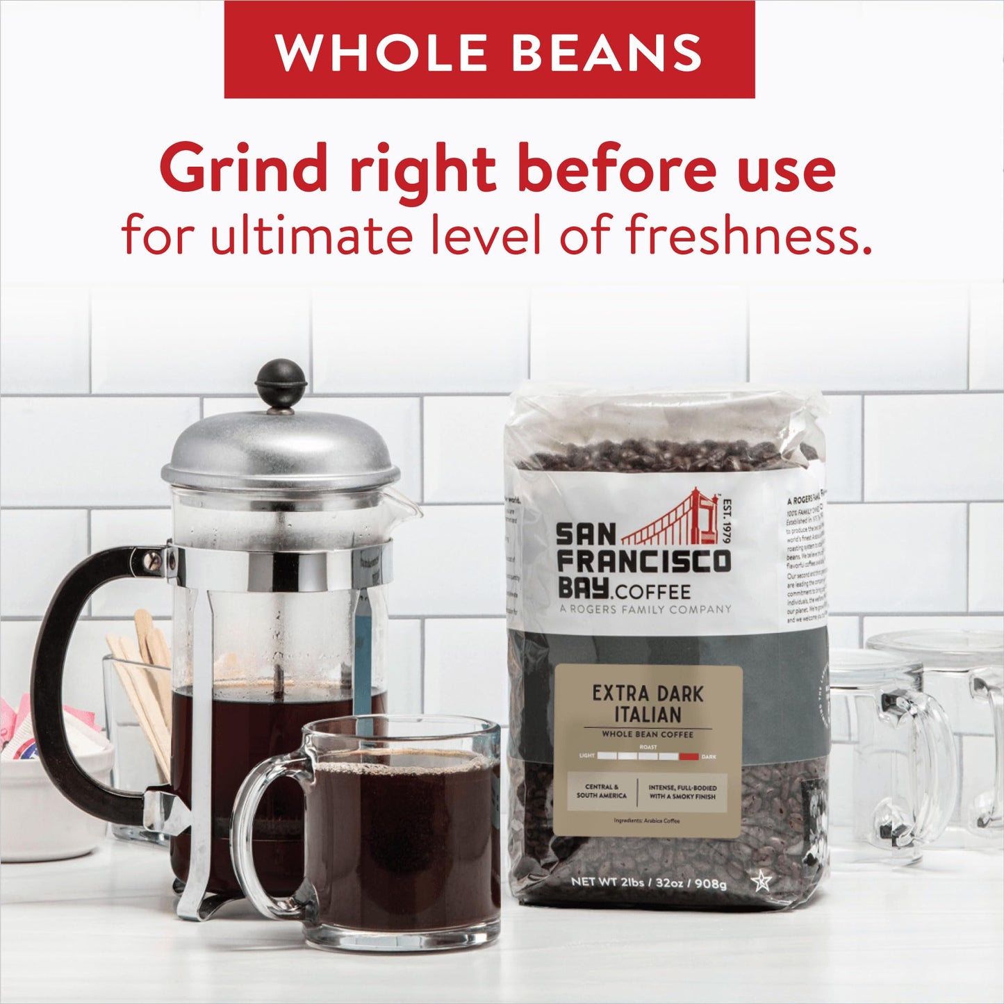 San Francisco Bay Whole Bean Coffee - Extra Dark Italian (2Lb Bag), Dark Roast