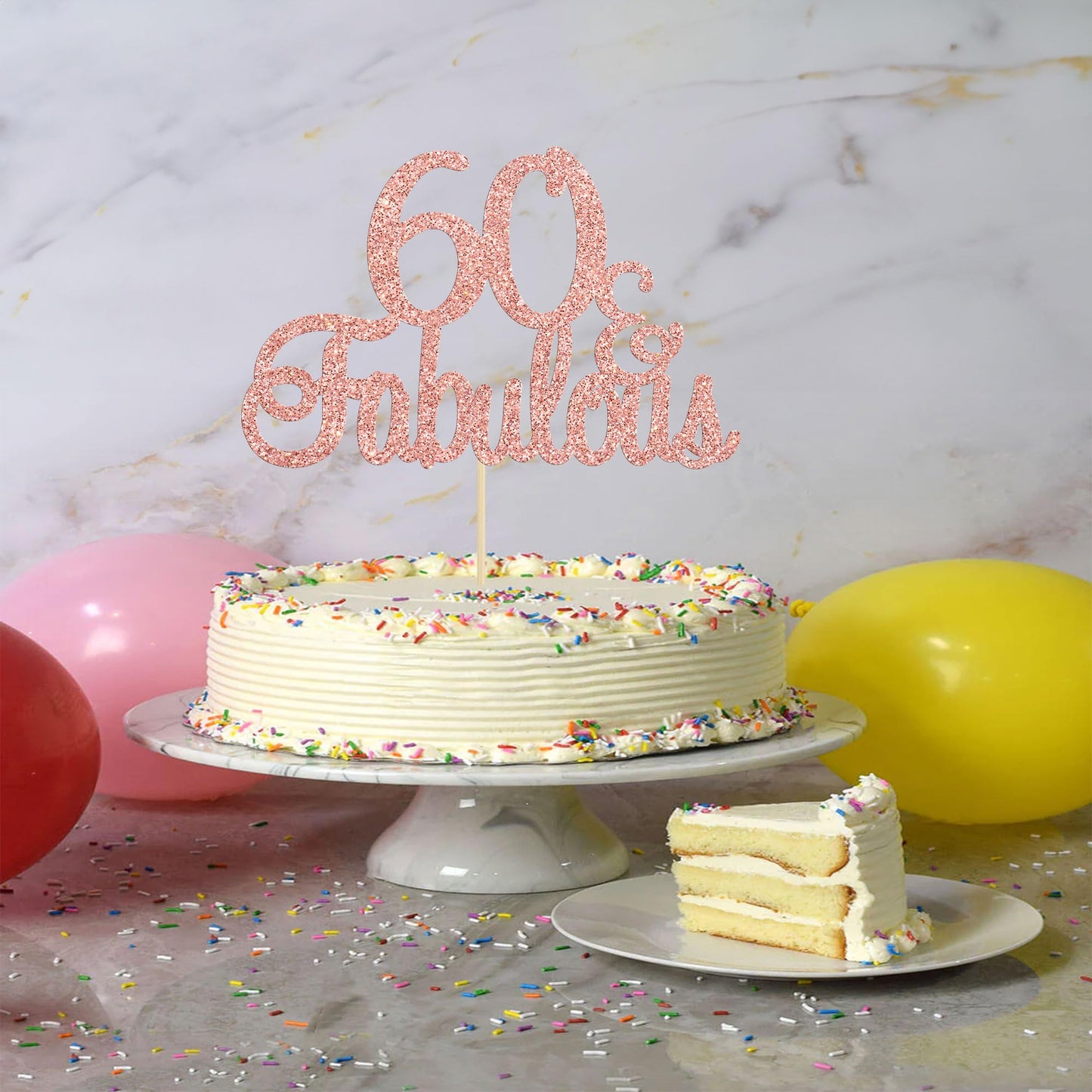 Gyufise Rose Gold Glittery 60 & Fabulous Birthday Cake Topper For 60Th Birthday Party Decorations 60 Birthday Cake Decorations S