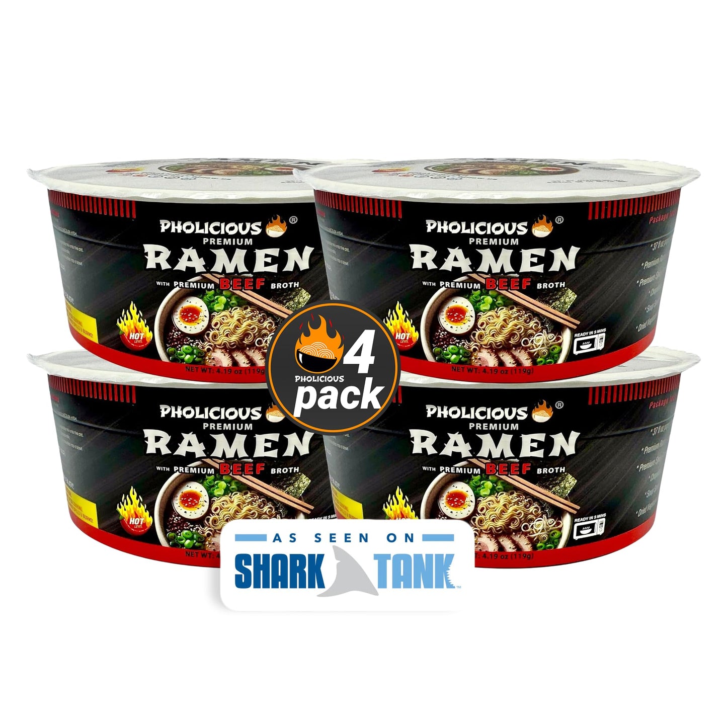 Pholicious All New Spicy Beef Ramen Noodles - Premium Instant Ramen Bowl With Real Broth Mix With Spices, Asian Food, Microwave