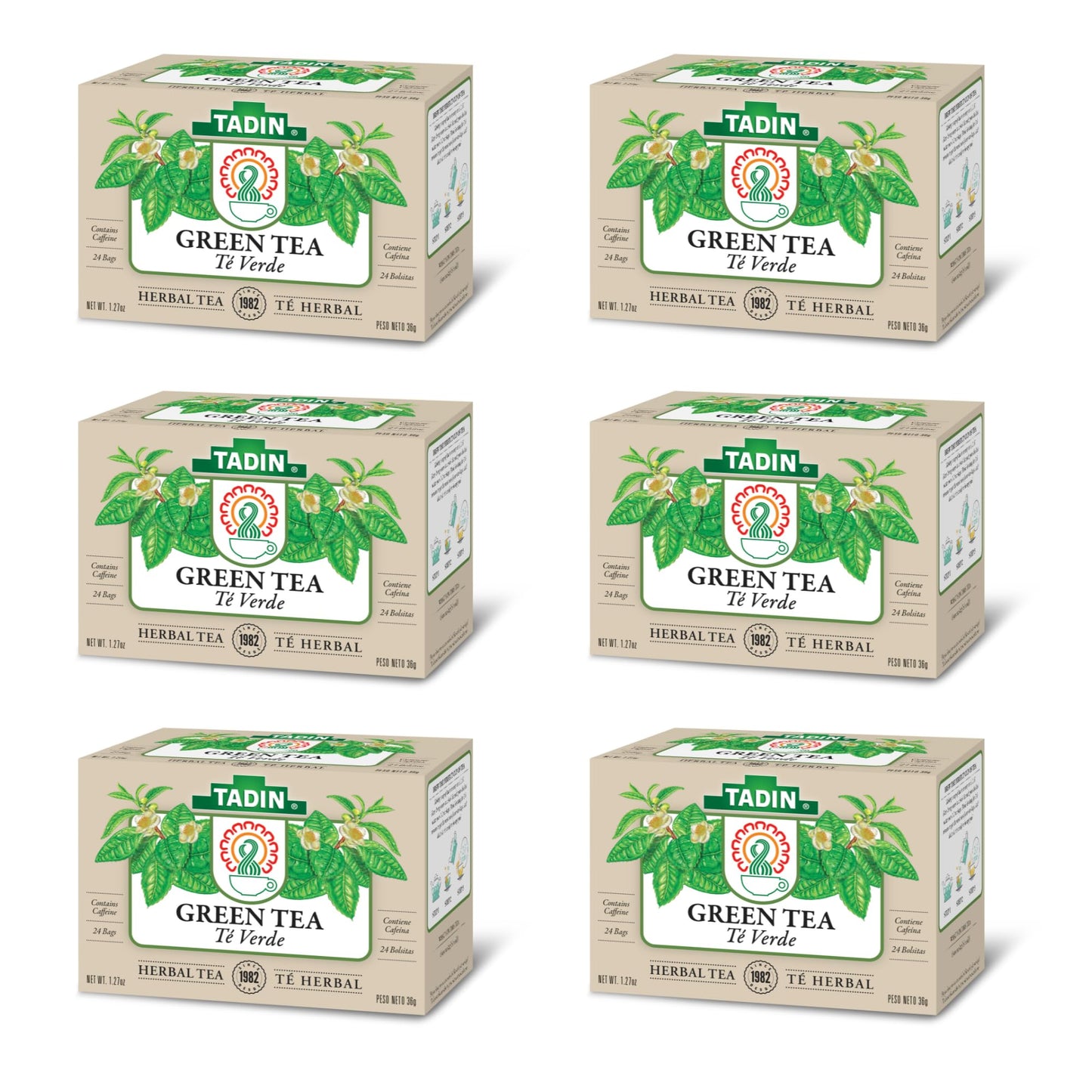 Tadin Green Tea, Herbal Tea, Green Tea Bags, Caffeinated Tea, Tea Bags Individually Wrapped, 24 Tea Bags, Pack of 6