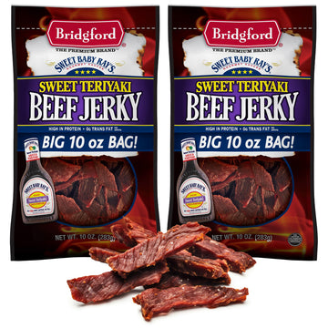 Bridgford Sweet Baby Rays Beef Jerky Sweet Teriyaki 10 Oz Pack Of 2 - High Protein Beef Jerky For Low Carb And High Protein Diet