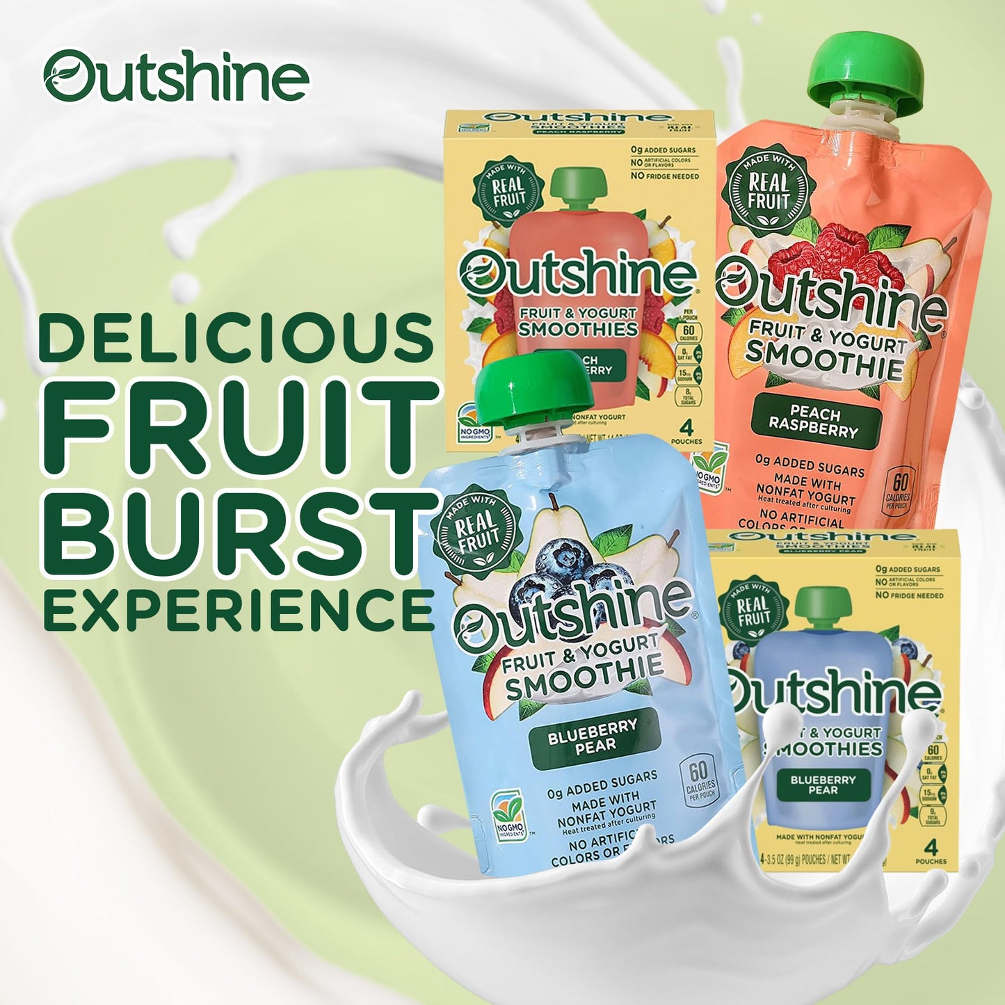 Outshine Fruit Smoothie Pouches Variety Pack - Ready-to-Drink Smoothies -Perfect for Kids and mature-themed On-the-Go -Fruit & Yogurt Pouches for Snacking - (24 Count)