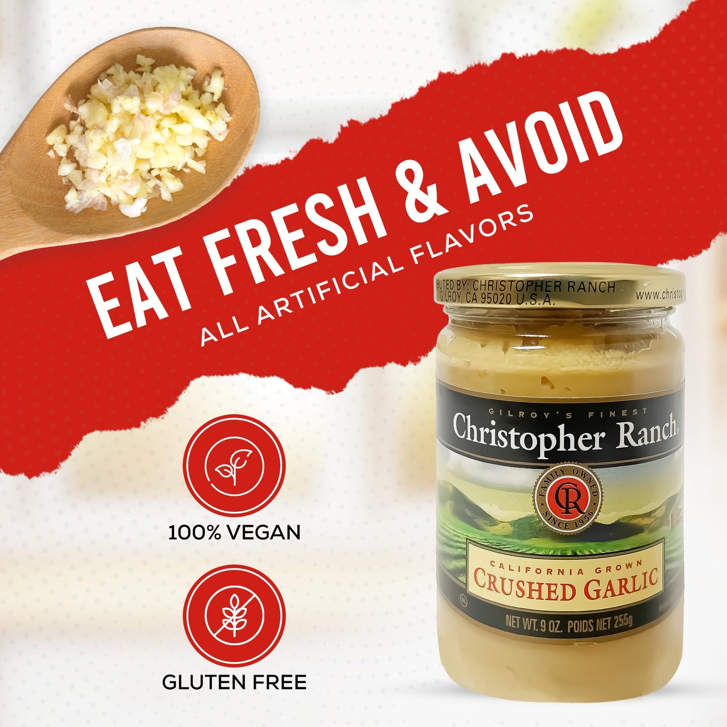 Christopher Ranch Crushed Garlic in Olive Oil, Gluten-Free, Vegan-Friendly, 9 Oz (Pack of 2)