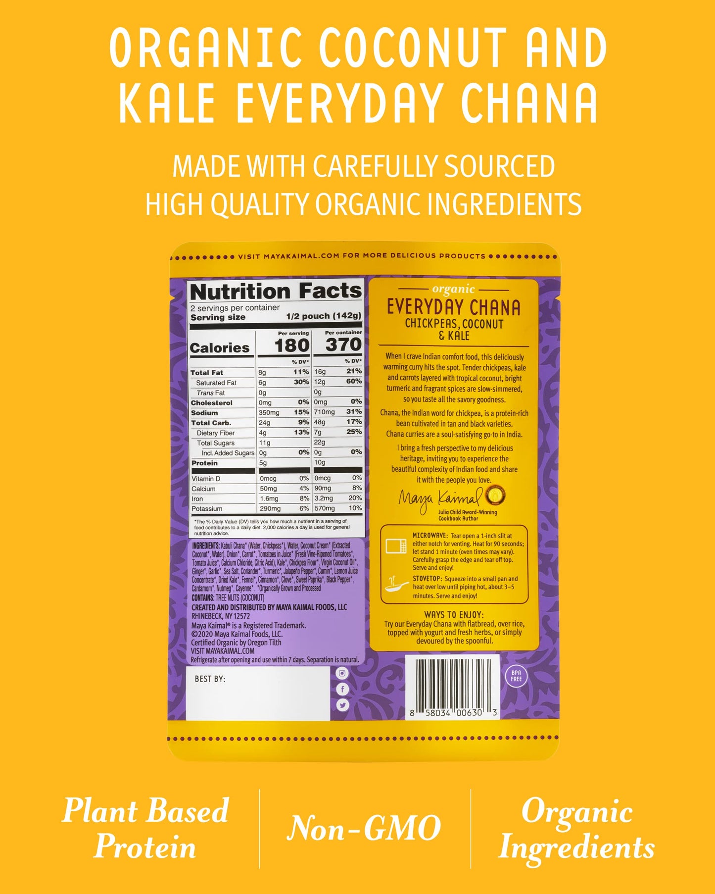 Maya Kaimal Organic Indian Everyday Chana - Fully Cooked - Vegan - Microwavable - Ready To Eat Meals (10 Ounce (Pack Of 3), Chickpeas, Coconut & Kale)