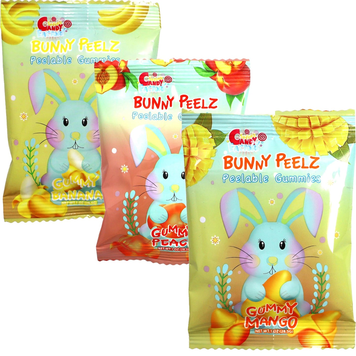 Sarah'S Candy Factory 3 Variety Peelable Gummy Candy, Mango, Peach, And Banana Flavors 1 Oz (18 Pack) Single Serve Snack Packs,